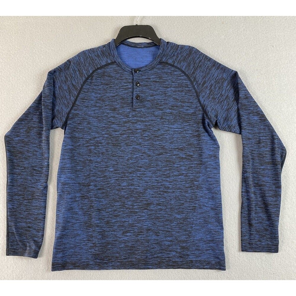 Lululemon Henley Shirt Mens Medium Blue Slim Fit Long Sleeve Athleisure